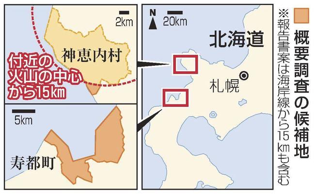 概要調査の候補地（北海道寿都町、神恵内村）
