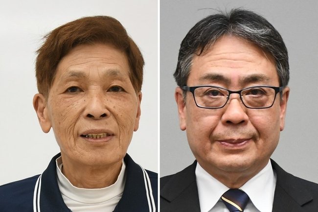 立候補した（届け出順に右から）白石祐治氏、末次美喜枝氏