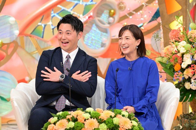 21日放送『新婚さんいらっしゃい！』に出演する（左から）長岡大雅アナ、武田華奈アナ（C）ABCテレビ