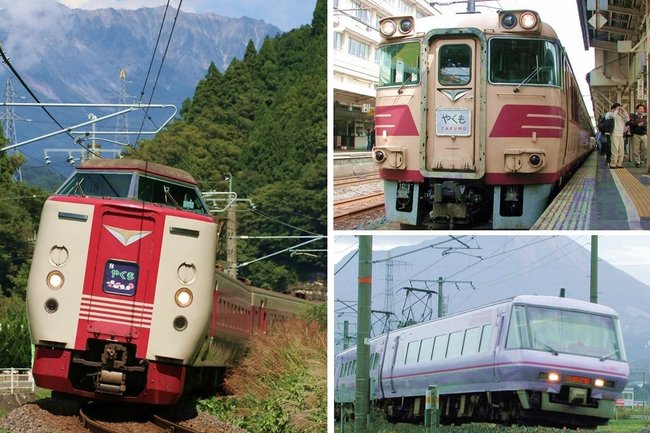 ３８１系やくも（左）と１８１系やくも（右上）とスーパーやくも
