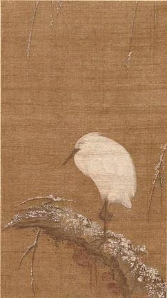 徐熙作とされる「雪柳鷺図」（ボストン美術館蔵、Ｗｉｌｌｉａｍ　Ｓｔｕｒｇｉｓ　Ｂｉｇｅｌｏｗ　Ｃｏｌｌｅｃｔｉｏｎ／Ｐｈｏｔｏｇｒａｐｈ　Ｍｕｓｅｕｍ　ｏｆ　Ｆｉｎｅ　Ａｒｔｓ，　Ｂｏｓｔｏｎ）