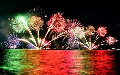 湖面を彩った水郷祭の花火