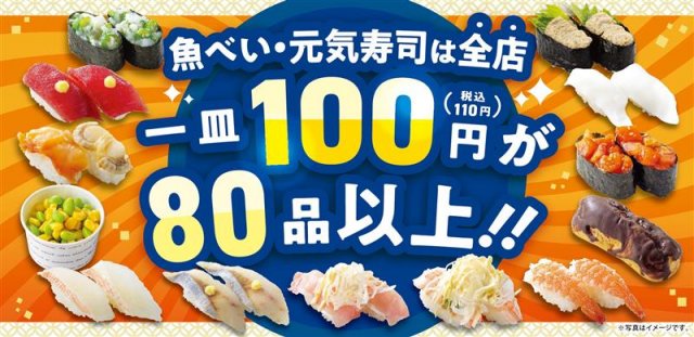 魚べい・元気寿司が100円商品を80品以上に拡充