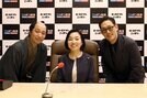 彬子さま（中央）と番組に出演した立川志の八さん（左）と中村勘九郎さん（右）＝東京都千代田区、ニッポン放送スタジオ(ニッポン放送提供)