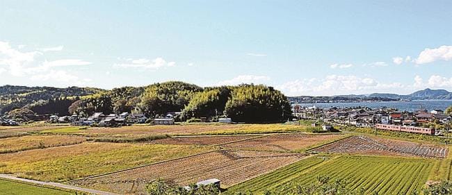 日白池を埋め立てて造られた卜蔵新田＝安来市荒島町、古代出雲王陵の丘公園