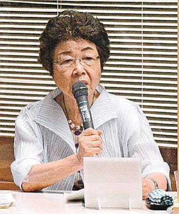 犯罪被害者支援条例の広がりを願う徳田さよ子さん＝鳥取県北栄町大島、ほくほくプラザ