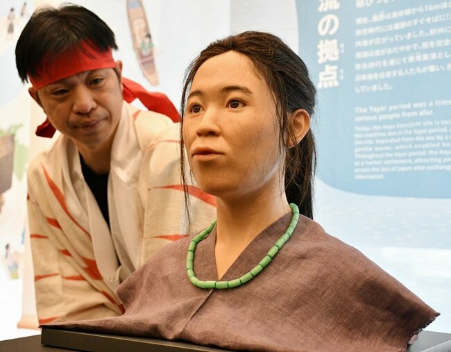 頭骨を基に復元した弥生人女性の復顔像＝鳥取市青谷町吉川、鳥取県立青谷かみじち史跡公園