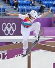 東京五輪スケートボード女子ストリートで金メダルを獲得した西矢椛選手＝２０２１年７月２６日、有明アーバンスポーツパーク