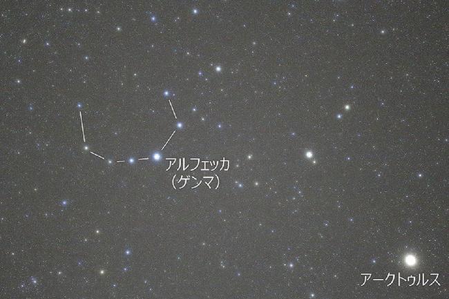 かんむり座とアークトゥルス＝５月２０日、三瓶自然館サヒメルで撮影（さつえい）