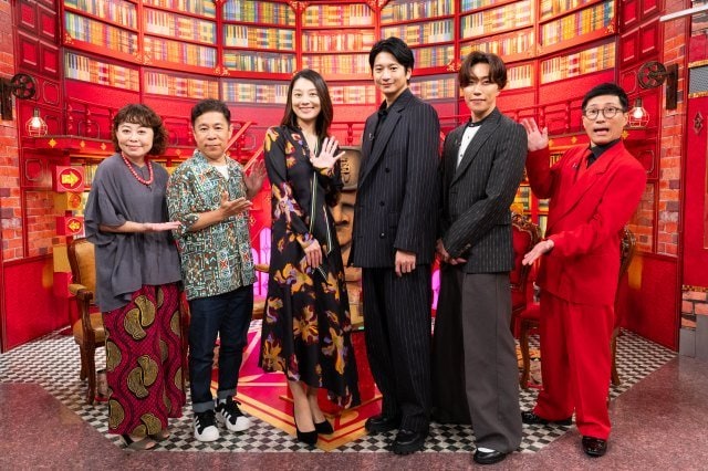 15日放送『なるみ・岡村の過ぎるTV』に出演する（左から）なるみ、岡村隆史、小池栄子、向井理、早乙女太一、すっちー（C）ABCテレビ