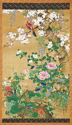 堀江友声の代表作「百花群鳥図」＝１８５６年制作、出雲市の手銭記念館蔵